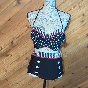 Beach Black and White Striped Bikini Set